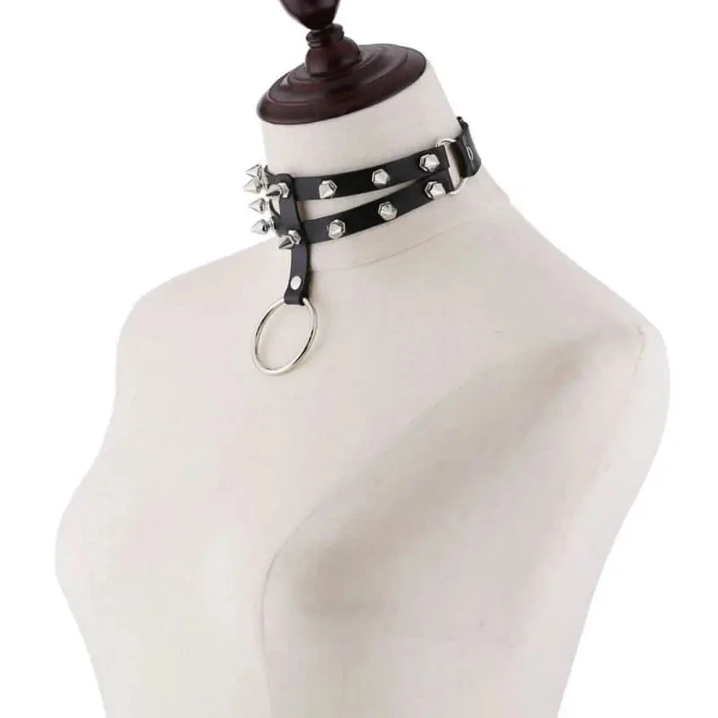 Gothic 2-Layer O-Ring Spikes Choker Necklace EG0018 2 Gothic 2-Layer O-Ring Spikes Choker Necklace EG0018 - Image 2