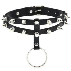 Gothic 2-Layer O-Ring Spikes Choker Necklace EG0018 28 Gothic 2-Layer O-Ring Spikes Choker Necklace EG0018 -EgrilDoll Fashion Outlet Store gothic 2 layer o ring spikes choker necklace eg0018 black 656