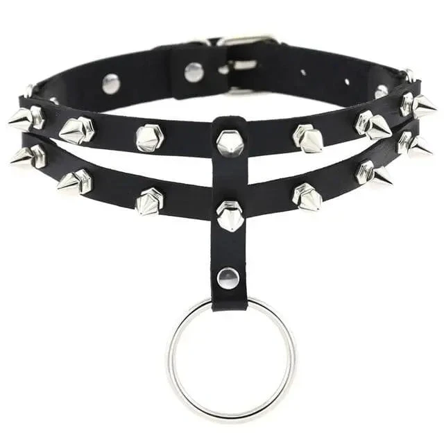 Gothic 2-Layer O-Ring Spikes Choker Necklace EG0018 9 Gothic 2-Layer O-Ring Spikes Choker Necklace EG0018 - Image 9
