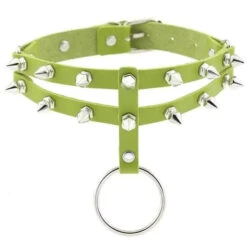 Gothic 2-Layer O-Ring Spikes Choker Necklace EG0018 25 Gothic 2-Layer O-Ring Spikes Choker Necklace EG0018 -EgrilDoll Fashion Outlet Store gothic 2 layer o ring spikes choker necklace eg0018 green 767