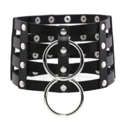 Gothic 4-Layer Faux Leather Double O-Ring Choker Necklace (Available In 15 Colors) EG0020