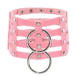 Gothic 4-Layer Faux Leather Double O-Ring Choker Necklace (Available In 15 Colors) EG0020 -EgrilDoll Fashion Outlet Store gothic 4 layer faux leather double o ring choker necklace available in 15 colors eg0020 882
