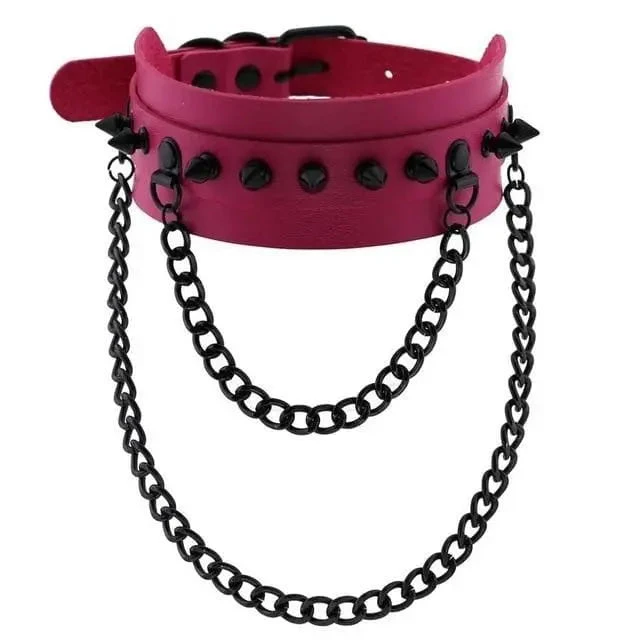 Gothic All Black Double Chain Spikes Large Choker Necklace (Available In 16 Colors) EG0025 17 Gothic All Black Double Chain Spikes Large Choker Necklace (Available In 16 Colors) EG0025 - Image 17