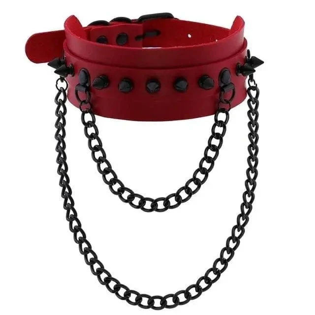 Gothic All Black Double Chain Spikes Large Choker Necklace (Available In 16 Colors) EG0025 7 Gothic All Black Double Chain Spikes Large Choker Necklace (Available In 16 Colors) EG0025 - Image 7