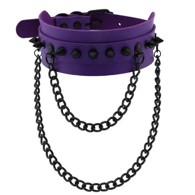 Gothic All Black Double Chain Spikes Large Choker Necklace (Available In 16 Colors) EG0025 10 Gothic All Black Double Chain Spikes Large Choker Necklace (Available In 16 Colors) EG0025 - Image 10
