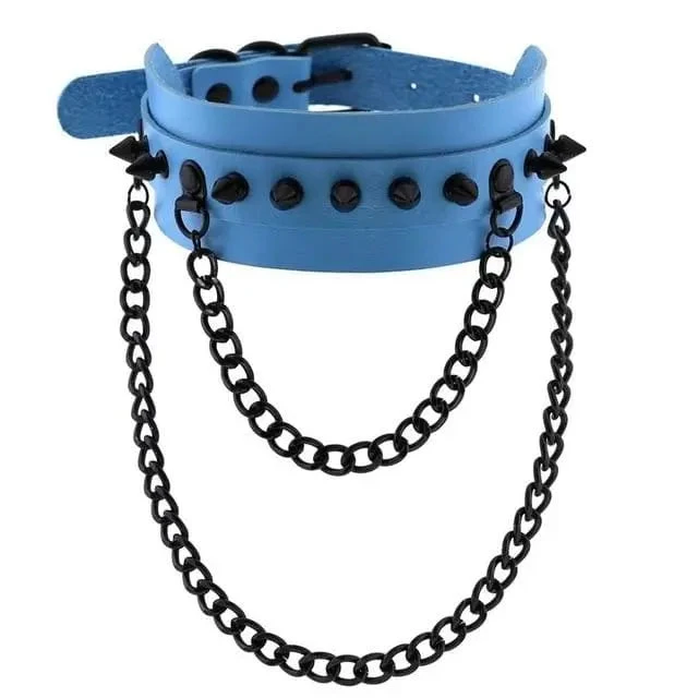 Gothic All Black Double Chain Spikes Large Choker Necklace (Available In 16 Colors) EG0025 16 Gothic All Black Double Chain Spikes Large Choker Necklace (Available In 16 Colors) EG0025 - Image 16