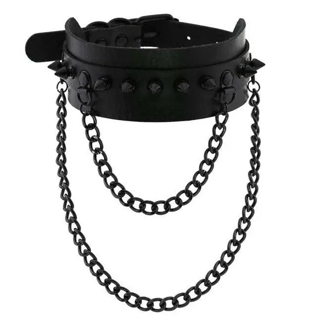 Gothic All Black Double Chain Spikes Large Choker Necklace (Available In 16 Colors) EG0025 6 Gothic All Black Double Chain Spikes Large Choker Necklace (Available In 16 Colors) EG0025 - Image 6