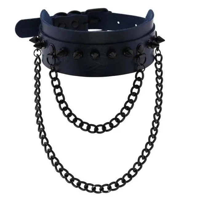Gothic All Black Double Chain Spikes Large Choker Necklace (Available In 16 Colors) EG0025 15 Gothic All Black Double Chain Spikes Large Choker Necklace (Available In 16 Colors) EG0025 - Image 15