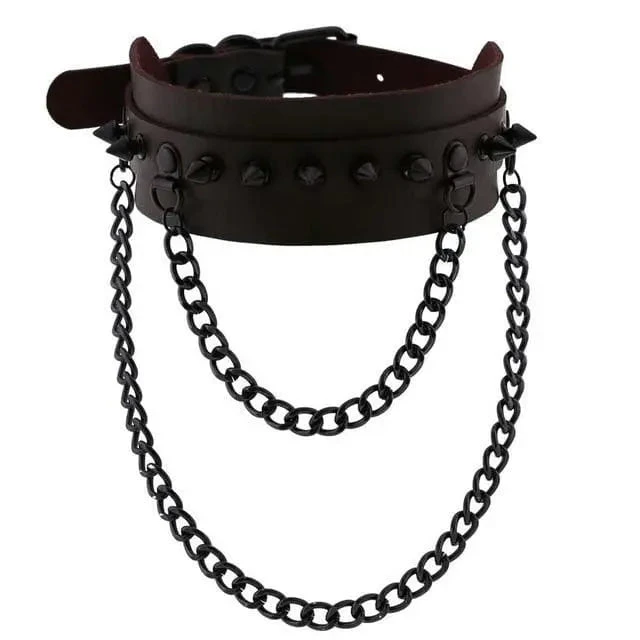 Gothic All Black Double Chain Spikes Large Choker Necklace (Available In 16 Colors) EG0025 19 Gothic All Black Double Chain Spikes Large Choker Necklace (Available In 16 Colors) EG0025 - Image 19