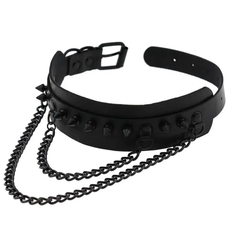 Gothic All Black Double Chain Spikes Large Choker Necklace (Available In 16 Colors) EG0025 2 Gothic All Black Double Chain Spikes Large Choker Necklace (Available In 16 Colors) EG0025 - Image 2