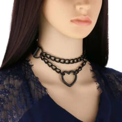 Gothic All Black Heart Chain Choker Necklace (Available In 16 Colors) EG454 -EgrilDoll Fashion Outlet Store gothic all black heart chain choker necklace available in 16 colors eg454 329