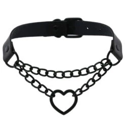 Gothic All Black Heart Chain Choker Necklace (Available In 16 Colors) EG454