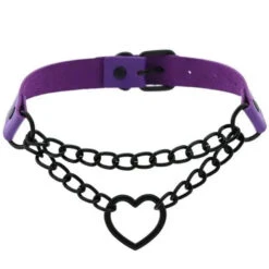Gothic All Black Heart Chain Choker Necklace (Available In 16 Colors) EG454 -EgrilDoll Fashion Outlet Store gothic all black heart chain choker necklace available in 16 colors eg454 purple 186