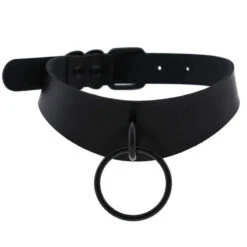 Gothic All Black Irregular Strap O-Ring Choker Necklace (Available In 16 Colors) EG0027
