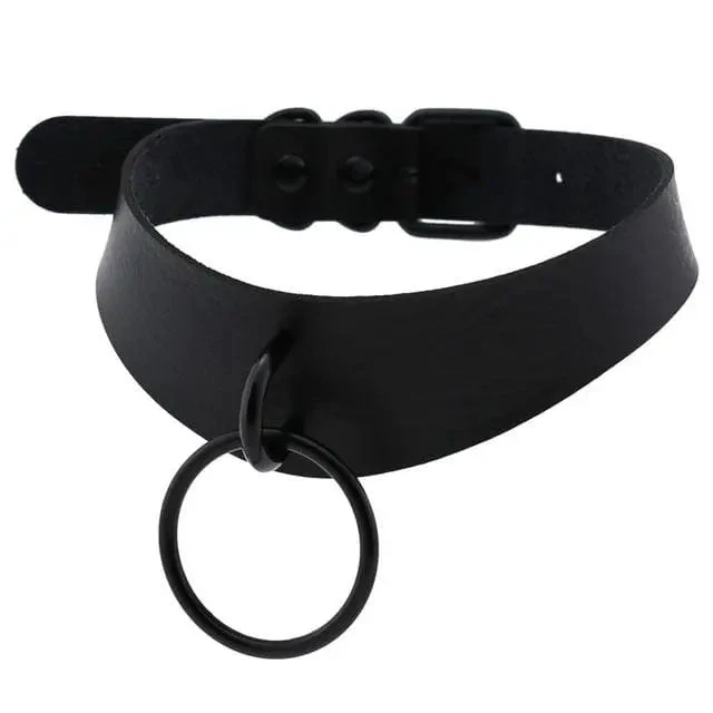 Gothic All Black Irregular Strap O-Ring Choker Necklace (Available In 16 Colors) EG0027 4 Gothic All Black Irregular Strap O-Ring Choker Necklace (Available In 16 Colors) EG0027 - Image 4
