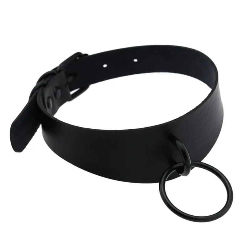 Gothic All Black Irregular Strap O-Ring Choker Necklace (Available In 16 Colors) EG0027 5 Gothic All Black Irregular Strap O-Ring Choker Necklace (Available In 16 Colors) EG0027 - Image 5