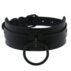 Gothic All Black Single O-Ring Choker Necklace (Available In 16 Colors) EG0028