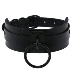 Gothic All Black Single O-Ring Choker Necklace (Available In 16 Colors) EG0028 -EgrilDoll Fashion Outlet Store gothic all black single o ring choker necklace available in 16 colors eg0028 904