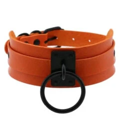 Gothic All Black Single O-Ring Choker Necklace (Available In 16 Colors) EG0028 -EgrilDoll Fashion Outlet Store gothic all black single o ring choker necklace available in 16 colors eg0028 orange 995