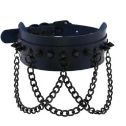 Gothic All Black Triple Chain Spikes Large Choker Necklace (Available In 16 Colors) EG063 -EgrilDoll Fashion Outlet Store gothic all black triple chain spikes large choker necklace available in 16 colors eg063 241