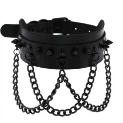 Gothic All Black Triple Chain Spikes Large Choker Necklace (Available In 16 Colors) EG063 -EgrilDoll Fashion Outlet Store gothic all black triple chain spikes large choker necklace available in 16 colors eg063 456