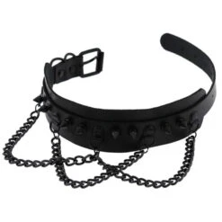 Gothic All Black Triple Chain Spikes Large Choker Necklace (Available In 16 Colors) EG063 -EgrilDoll Fashion Outlet Store gothic all black triple chain spikes large choker necklace available in 16 colors eg063 510