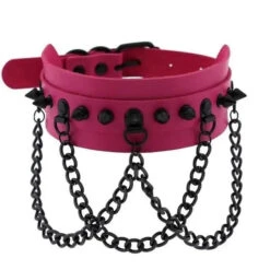 Gothic All Black Triple Chain Spikes Large Choker Necklace (Available In 16 Colors) EG063 -EgrilDoll Fashion Outlet Store gothic all black triple chain spikes large choker necklace available in 16 colors eg063 536