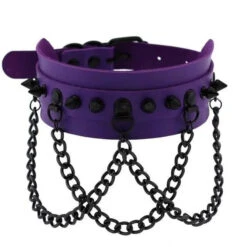 Gothic All Black Triple Chain Spikes Large Choker Necklace (Available In 16 Colors) EG063 -EgrilDoll Fashion Outlet Store gothic all black triple chain spikes large choker necklace available in 16 colors eg063 622
