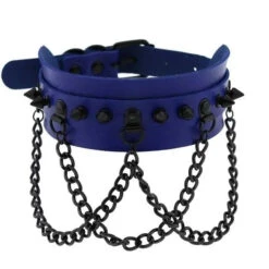 Gothic All Black Triple Chain Spikes Large Choker Necklace (Available In 16 Colors) EG063 -EgrilDoll Fashion Outlet Store gothic all black triple chain spikes large choker necklace available in 16 colors eg063 655
