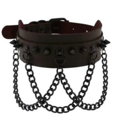 Gothic All Black Triple Chain Spikes Large Choker Necklace (Available In 16 Colors) EG063 -EgrilDoll Fashion Outlet Store gothic all black triple chain spikes large choker necklace available in 16 colors eg063 917