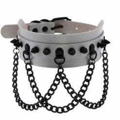 Gothic All Black Triple Chain Spikes Large Choker Necklace (Available In 16 Colors) EG063 -EgrilDoll Fashion Outlet Store gothic all black triple chain spikes large choker necklace available in 16 colors eg063 921