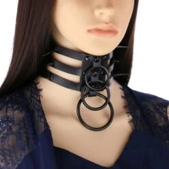 Gothic All Black Triple Layer O-Rings And Spikes Choker Necklace (Available In 16 Colors) EG493 -EgrilDoll Fashion Outlet Store gothic all black triple layer o rings and spikes choker necklace available in 16 colors 317
