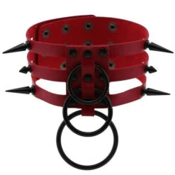 Gothic All Black Triple Layer O-Rings And Spikes Choker Necklace (Available In 16 Colors) EG493 -EgrilDoll Fashion Outlet Store gothic all black triple layer o rings and spikes choker necklace available in 16 colors 360