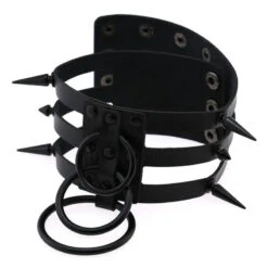 Gothic All Black Triple Layer O-Rings And Spikes Choker Necklace (Available In 16 Colors) EG493 -EgrilDoll Fashion Outlet Store gothic all black triple layer o rings and spikes choker necklace available in 16 colors 407