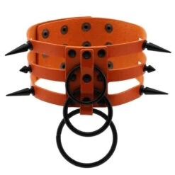 Gothic All Black Triple Layer O-Rings And Spikes Choker Necklace (Available In 16 Colors) EG493 -EgrilDoll Fashion Outlet Store gothic all black triple layer o rings and spikes choker necklace available in 16 colors 620