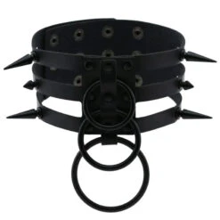 Gothic All Black Triple Layer O-Rings And Spikes Choker Necklace (Available In 16 Colors) EG493