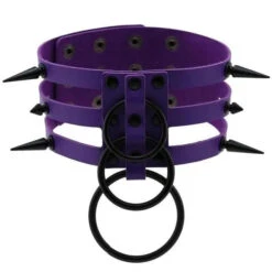 Gothic All Black Triple Layer O-Rings And Spikes Choker Necklace (Available In 16 Colors) EG493 -EgrilDoll Fashion Outlet Store gothic all black triple layer o rings and spikes choker necklace available in 16 colors 825