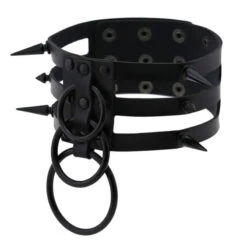 Gothic All Black Triple Layer O-Rings And Spikes Choker Necklace (Available In 16 Colors) EG493 -EgrilDoll Fashion Outlet Store gothic all black triple layer o rings and spikes choker necklace available in 16 colors 920