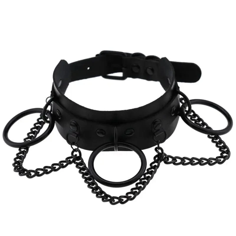 Gothic All Black Triple O-Ring Chains Large Choker Necklace (Available In 16 Colors) EG475 2 Gothic All Black Triple O-Ring Chains Large Choker Necklace (Available In 16 Colors) EG475 - Image 2