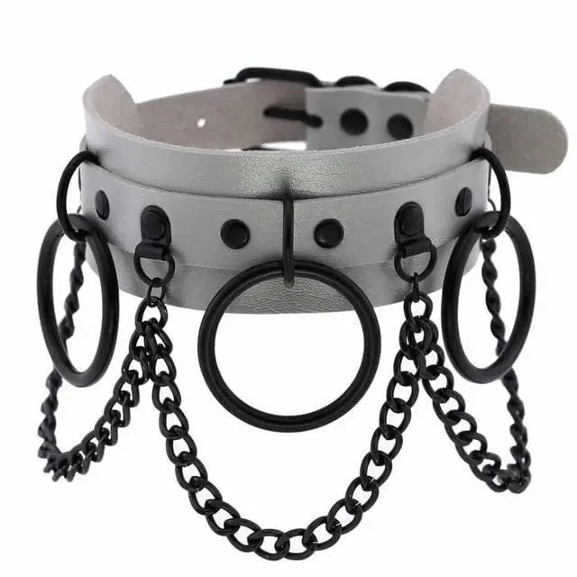 Gothic All Black Triple O-Ring Chains Large Choker Necklace (Available In 16 Colors) EG475 13 Gothic All Black Triple O-Ring Chains Large Choker Necklace (Available In 16 Colors) EG475 - Image 13