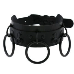 Gothic All Black Triple O-Ring Large Choker Necklace (Available In 16 Colors) EG0032