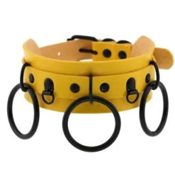 Gothic All Black Triple O-Ring Large Choker Necklace (Available In 16 Colors) EG0032 -EgrilDoll Fashion Outlet Store gothic all black triple o ring large choker necklace available in 16 colors eg0032 yellow 184