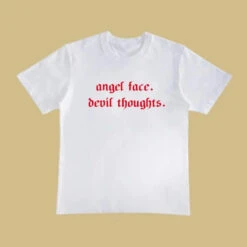 Gothic ANGEL FACE DEVIL THOUGHTS T-Shirt (Available In Black And White) EG315 -EgrilDoll Fashion Outlet Store gothic angel face devil thoughts t shirt available in black and white eg315 s 318