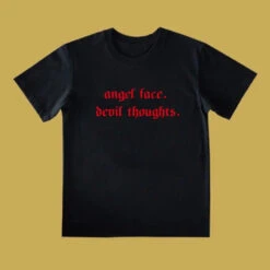 Gothic ANGEL FACE DEVIL THOUGHTS T-Shirt (Available In Black And White) EG315 -EgrilDoll Fashion Outlet Store gothic angel face devil thoughts t shirt available in black and white eg315 s 360