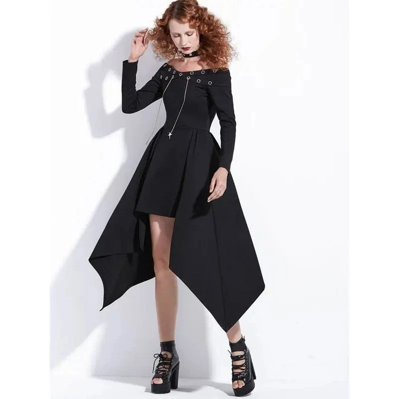 Gothic Asymmetrical Halter Eyelet Midi Dress EG0038 3 Gothic Asymmetrical Halter Eyelet Midi Dress EG0038 - Image 3