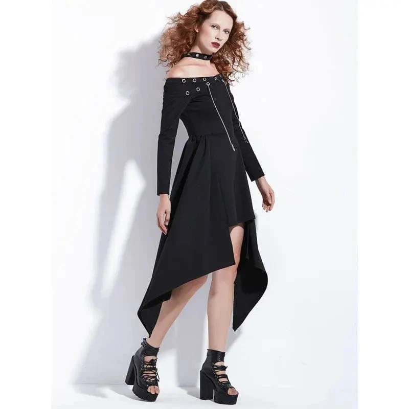 Gothic Asymmetrical Halter Eyelet Midi Dress EG0038 4 Gothic Asymmetrical Halter Eyelet Midi Dress EG0038 - Image 4