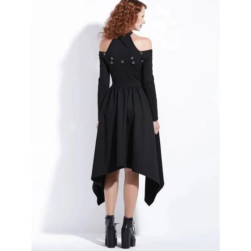Gothic Asymmetrical Halter Eyelet Midi Dress EG0038 5 Gothic Asymmetrical Halter Eyelet Midi Dress EG0038 - Image 5