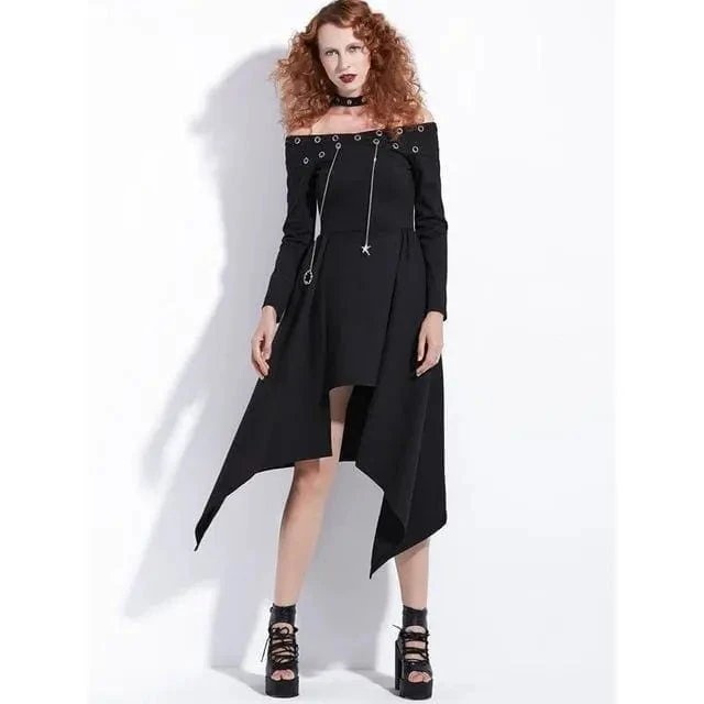 Gothic Asymmetrical Halter Eyelet Midi Dress EG0038 2 Gothic Asymmetrical Halter Eyelet Midi Dress EG0038 - Image 2