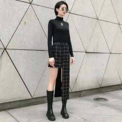 Gothic Avant Garde Grid Irregular Pleated Skirt EG0039 -EgrilDoll Fashion Outlet Store gothic avant garde grid irregular pleated skirt eg0039 149