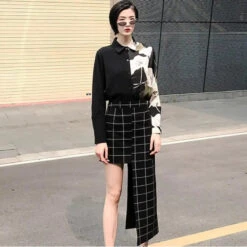 Gothic Avant Garde Grid Irregular Pleated Skirt EG0039 -EgrilDoll Fashion Outlet Store gothic avant garde grid irregular pleated skirt eg0039 680